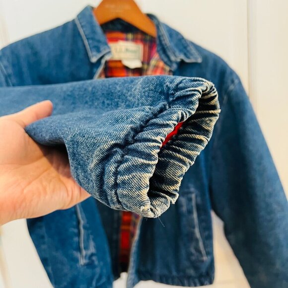 LL BEAN Insulated Flannel Lined Barn Chore Denim Harrington Jacket Coat VTG 80s - Picture 16 of 16